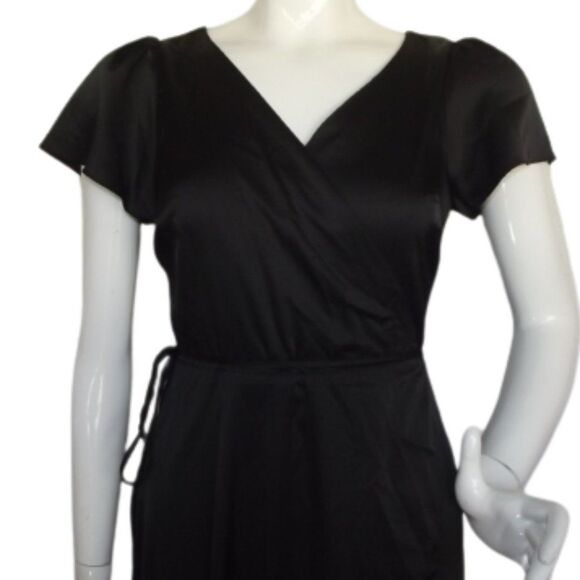 new BALTIC BORN Maxi Wrap Dress, S, Black satin, Flutter sleeve, Tulip skirt - Picture 6 of 14